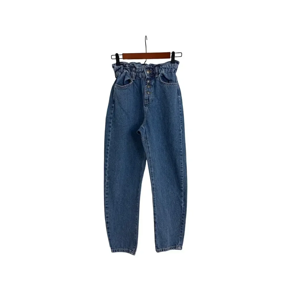 ZARA Jeans Retro Paper Bag Timeless High Waist Denim Blue Jeans Size 0